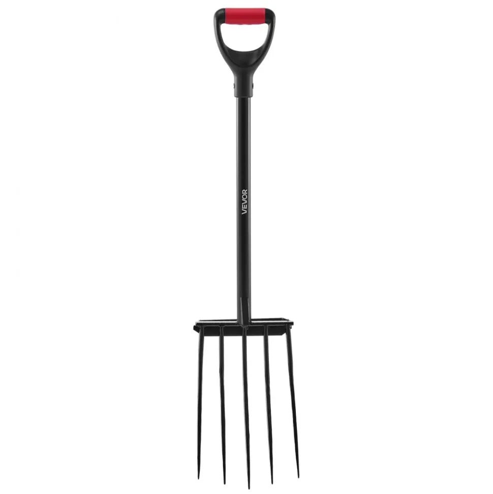 VEVOR Garden Fork, 5-Tine Gardening Pitchfork with Metal Handle, 41 in Heavy Duty Digging Fork with Y Grip, Forged Steel Spading Fork for Hay Potato Composting Transplanting Aeration