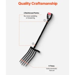 VEVOR Garden Fork, 5-Tine Gardening Pitchfork with Metal Handle, 41 in Heavy Duty Digging Fork with Y Grip, Forged Steel Spading Fork for Hay Potato Composting Transplanting Aeration