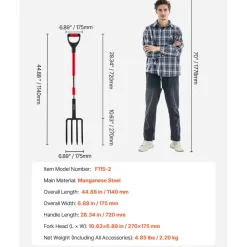VEVOR Garden Fork, 4-Tine Gardening Pitchfork with Fiberglass Handle, 45 in Heavy Duty Digging Fork with Y Grip, Forged Steel Spading Fork for Hay Potato Composting Transplanting Aeration