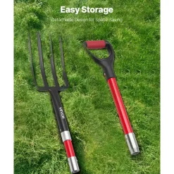 VEVOR Garden Fork, 4-Tine Gardening Pitchfork with Fiberglass Handle, 45 in Heavy Duty Digging Fork with Y Grip, Forged Steel Spading Fork for Hay Potato Composting Transplanting Aeration