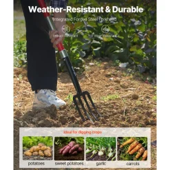 VEVOR Garden Fork, 4-Tine Gardening Pitchfork with Fiberglass Handle, 45 in Heavy Duty Digging Fork with Y Grip, Forged Steel Spading Fork for Hay Potato Composting Transplanting Aeration