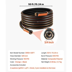 VEVOR Garden Hose, 50 ft 5/8