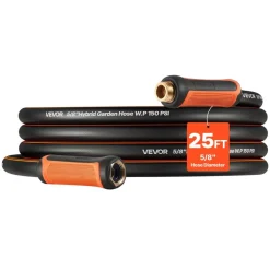 VEVOR Garden Hose, 25 ft 5/8" Heavy Duty 4-Layer Rubber Water Hose, 150PSI Working & 600PSI Burst, Flexible & Non-kink Outdoor Waterhose with 3/4" Fitting, Lightweight Hoses for Gardening Cleaning