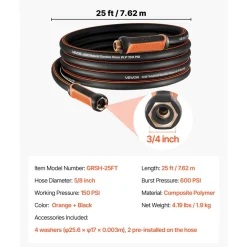 VEVOR Garden Hose, 25 ft 5/8