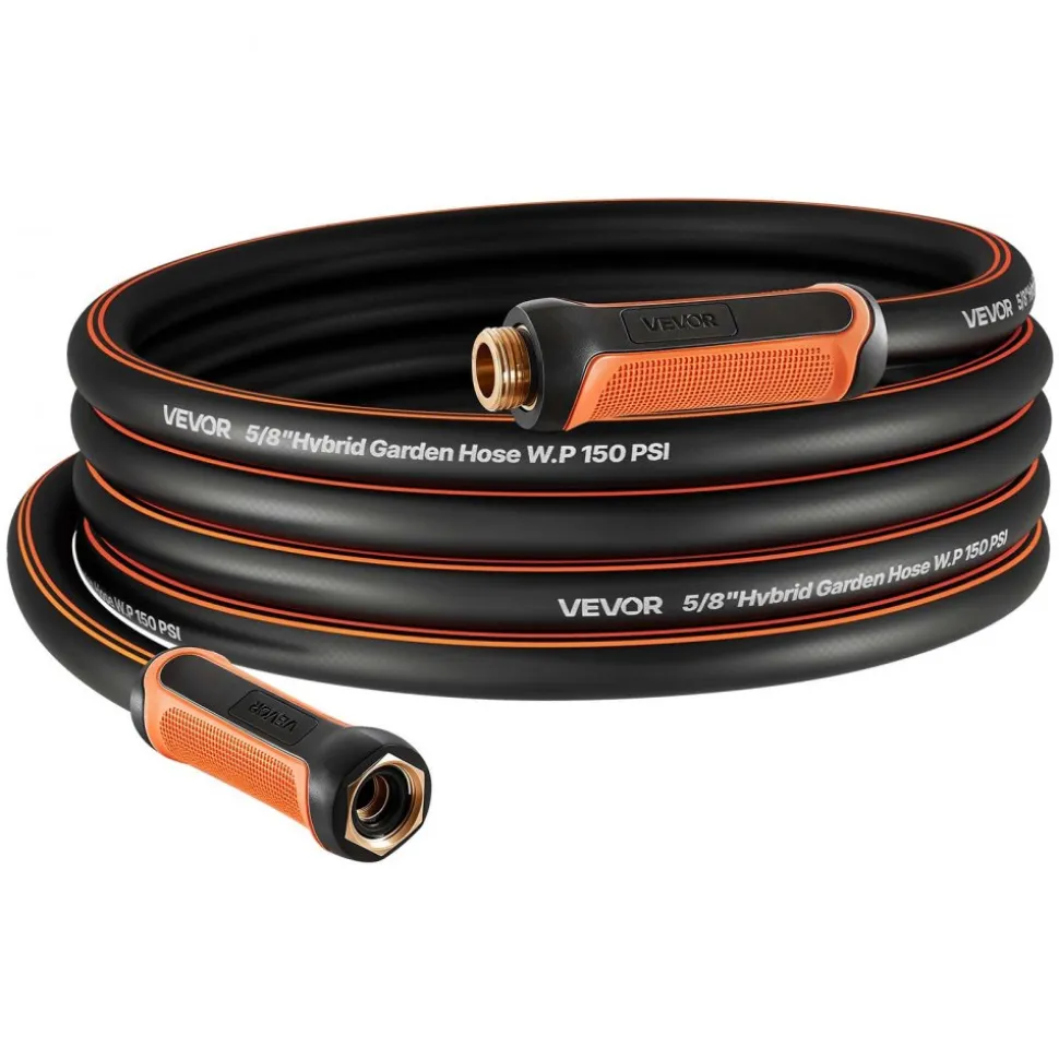 VEVOR Garden Hose, 25 ft 5/8" Heavy Duty 4-Layer Rubber Water Hose, 150PSI Working & 600PSI Burst, Flexible & Non-kink Outdoor Waterhose with 3/4" Fitting, Lightweight Hoses for Gardening Cleaning