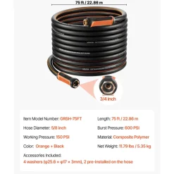 VEVOR Garden Hose, 75 ft 5/8