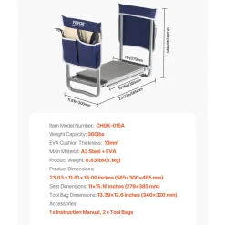 VEVOR Garden Kneeler and Seat, 11 in Wide Kneeling Pad, Heavy Duty Garden Kneeling Stool, Folding Garden Seat with 2 Tool Bags, Relieve Knee & Back Pain, Non-Slip Garden Bench for Women Grandparents