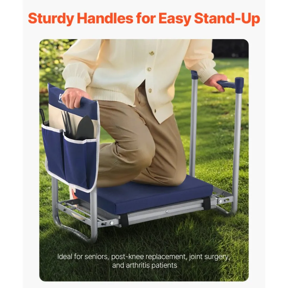 VEVOR Garden Kneeler and Seat, 11 in Wide Thick Kneeling Pad, Heavy Duty Garden Kneeling Stool, Folding Garden Seat with 1 Tool Bag, Relieve Knee & Back Pain, Non-Slip Garden Bench for Grandparents