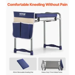 VEVOR Garden Kneeler and Seat, 11 in Wide Thick Kneeling Pad, Heavy Duty Garden Kneeling Stool, Folding Garden Seat with 1 Tool Bag, Relieve Knee & Back Pain, Non-Slip Garden Bench for Grandparents