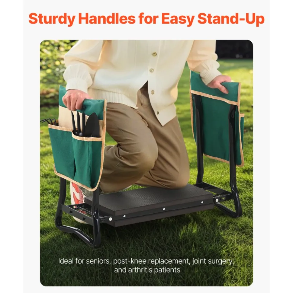 VEVOR Garden Kneeler and Seat, 8 in Wide Kneeling Pad, Heavy Duty Garden Kneeling Stool, Folding Garden Seat with 2 Tool Bags, Relieve Knee & Back Pain, Portable Garden Bench for Women Grandparents