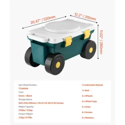 VEVOR Garden Scooter with Seat, 2 in 1 Rolling Garden Cart with Storage Bin, Supports up to 227 lbs, Outdoor Wagon, Lightweight Storage Gardening Stool for Yard Weeding Planting
