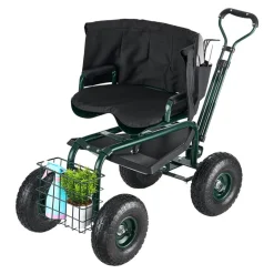 VEVOR Garden Seat with Wheels, Rolling Garden Stool with Height Adjustable & 360° Swivel Seat, 400lbs Weight Capacity, Gardening Cart Bench, Ergonomic Backrest & Tool Storage, for Garden, Yard, Patio