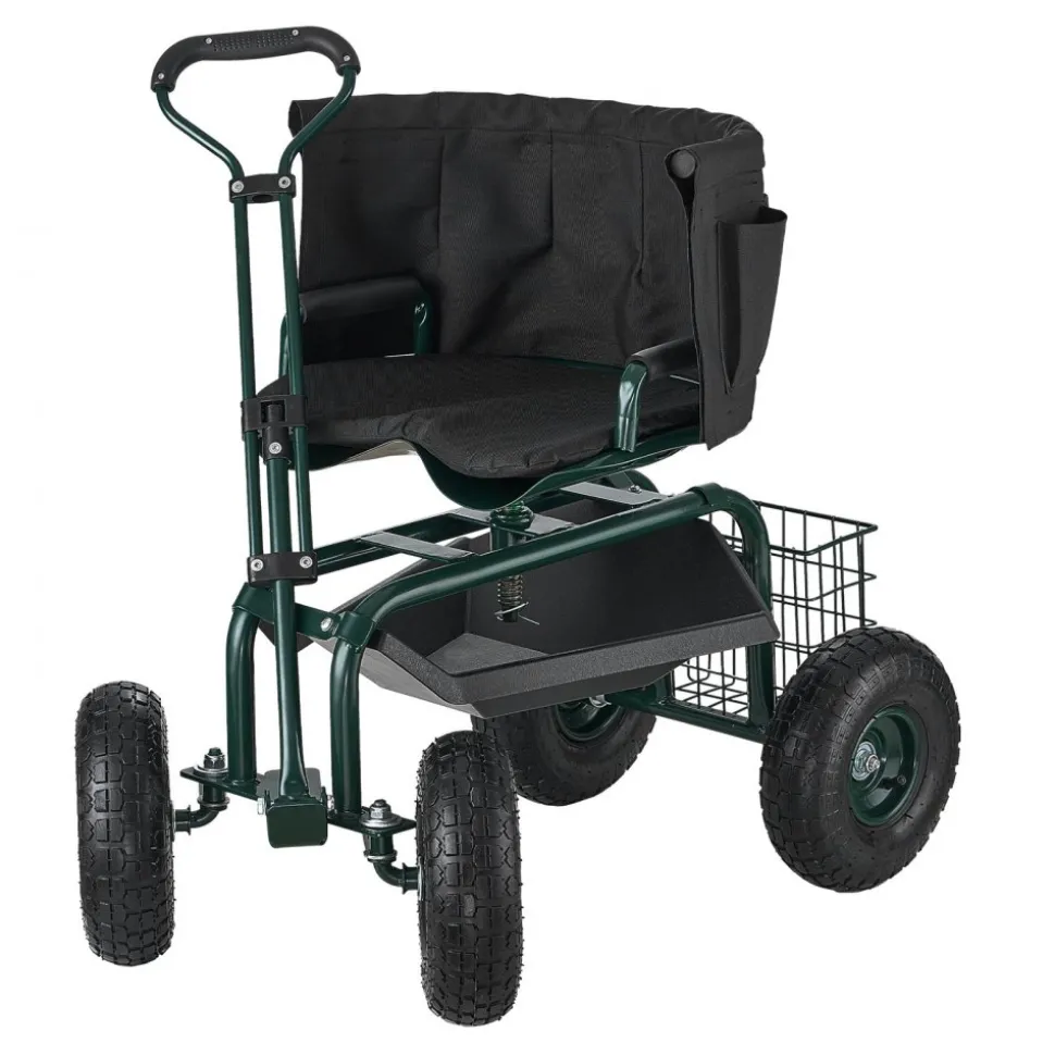 VEVOR Garden Seat with Wheels, Rolling Garden Stool with Height Adjustable & 360° Swivel Seat, 400lbs Weight Capacity, Gardening Cart Bench, Ergonomic Backrest & Tool Storage, for Garden, Yard, Patio