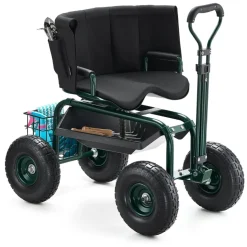 VEVOR Garden Seat with Wheels, Rolling Garden Stool with Height Adjustable & 360° Swivel Seat, 400lbs Weight Capacity, Gardening Cart Bench, Ergonomic Backrest & Tool Storage, for Garden, Yard, Patio