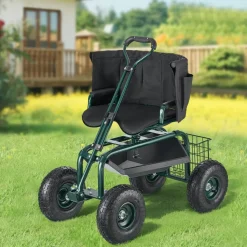 VEVOR Garden Seat with Wheels, Rolling Garden Stool with Height Adjustable & 360° Swivel Seat, 400lbs Weight Capacity, Gardening Cart Bench, Ergonomic Backrest & Tool Storage, for Garden, Yard, Patio