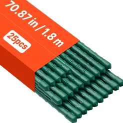 VEVOR Garden Stakes, 25 Pack, 70.87 inch, Plastic Coated Metal Tomato Stakes, Garden Sticks for Plants Support, with Pointed End and Non-Slip Bumps for Growing Climbing Plants, Outdoor Vegetables