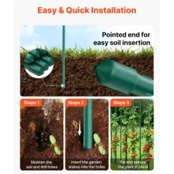 VEVOR Garden Stakes, 50 Pack, 70.87 inch, Plastic Coated Metal Tomato Stakes, Garden Sticks for Plants Support, with Pointed End and Non-Slip Bumps for Growing Climbing Plants, Outdoor Vegetables