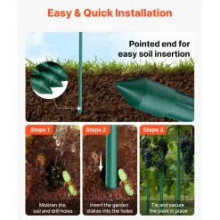 VEVOR Garden Stakes, 10 Pack, 93.7 inch, Plastic Coated Metal Tomato Stakes, Garden Sticks for Plants Support, with Pointed End and Non-Slip Bumps for Growing Climbing Plants, Outdoor Vegetables