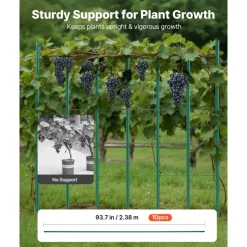 VEVOR Garden Stakes, 10 Pack, 93.7 inch, Plastic Coated Metal Tomato Stakes, Garden Sticks for Plants Support, with Pointed End and Non-Slip Bumps for Growing Climbing Plants, Outdoor Vegetables