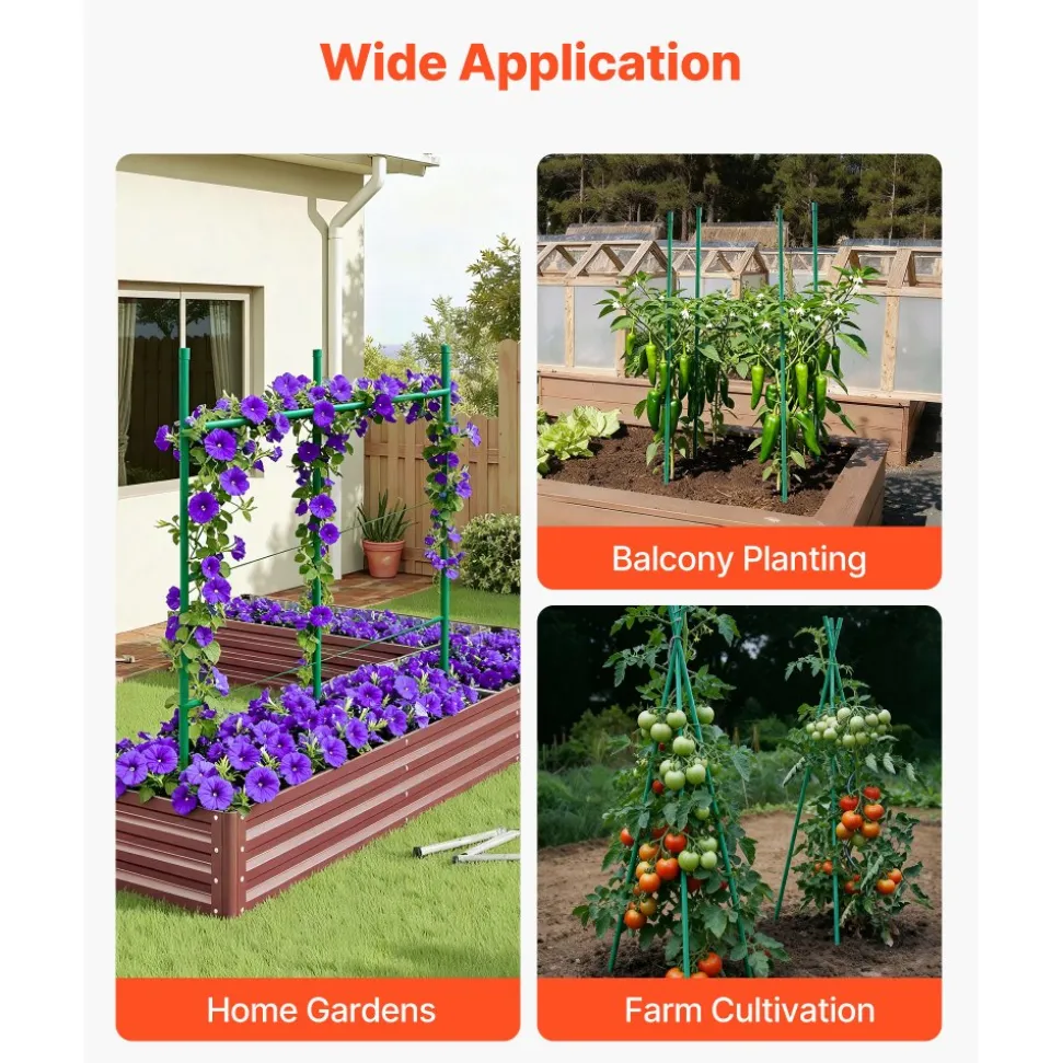 VEVOR Garden Stakes, 50 Pack, 46.06 inch, Plastic Coated Metal Tomato Stakes, Garden Sticks for Plants Support, with Pointed End and Non-Slip Bumps for Growing Climbing Plants, Outdoor Vegetables