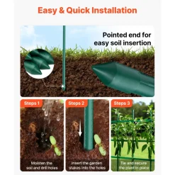 VEVOR Garden Stakes, 50 Pack, 46.06 inch, Plastic Coated Metal Tomato Stakes, Garden Sticks for Plants Support, with Pointed End and Non-Slip Bumps for Growing Climbing Plants, Outdoor Vegetables