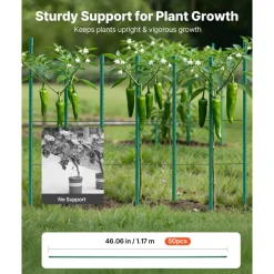 VEVOR Garden Stakes, 50 Pack, 46.06 inch, Plastic Coated Metal Tomato Stakes, Garden Sticks for Plants Support, with Pointed End and Non-Slip Bumps for Growing Climbing Plants, Outdoor Vegetables