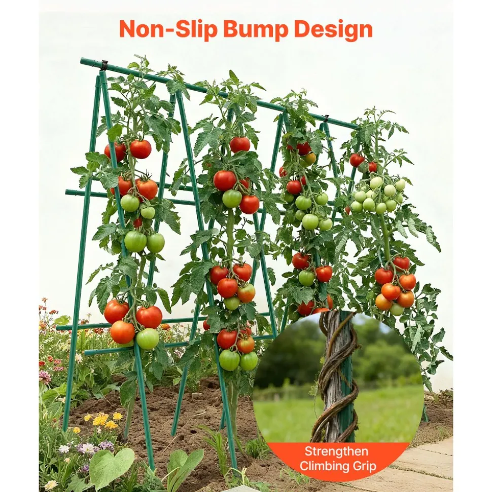 VEVOR Garden Stakes, 50 Pack, 46.06 inch, Plastic Coated Metal Tomato Stakes, Garden Sticks for Plants Support, with Pointed End and Non-Slip Bumps for Growing Climbing Plants, Outdoor Vegetables
