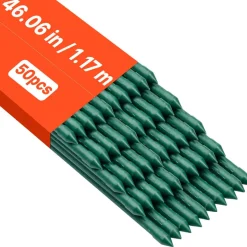 VEVOR Garden Stakes, 50 Pack, 46.06 inch, Plastic Coated Metal Tomato Stakes, Garden Sticks for Plants Support, with Pointed End and Non-Slip Bumps for Growing Climbing Plants, Outdoor Vegetables