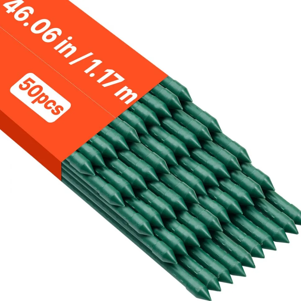 VEVOR Garden Stakes, 50 Pack, 46.06 inch, Plastic Coated Metal Tomato Stakes, Garden Sticks for Plants Support, with Pointed End and Non-Slip Bumps for Growing Climbing Plants, Outdoor Vegetables