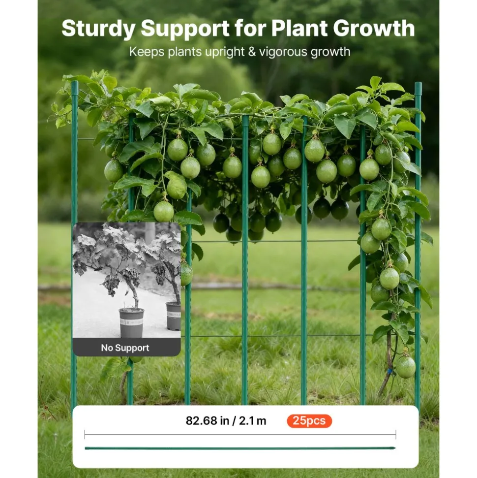 VEVOR Garden Stakes, 50 Pack, 57.28 inch, Plastic Coated Metal Tomato Stakes, Garden Sticks for Plants Support, with Pointed End and Non-Slip Bumps for Growing Climbing Plants, Outdoor Vegetables