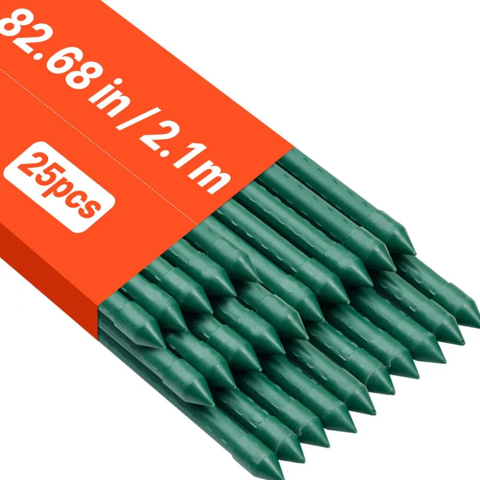 VEVOR Garden Stakes, 50 Pack, 57.28 inch, Plastic Coated Metal Tomato Stakes, Garden Sticks for Plants Support, with Pointed End and Non-Slip Bumps for Growing Climbing Plants, Outdoor Vegetables