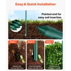 VEVOR Garden Stakes, 50 Pack, 57.28 inch, Plastic Coated Metal Tomato Stakes, Garden Sticks for Plants Support, with Pointed End and Non-Slip Bumps for Growing Climbing Plants, Outdoor Vegetables
