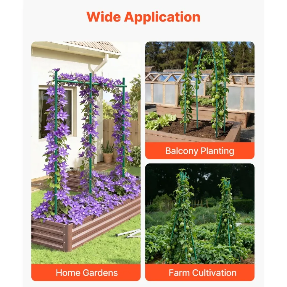 VEVOR Garden Stakes, 50 Pack, 57.28 inch, Plastic Coated Metal Tomato Stakes, Garden Sticks for Plants Support, with Pointed End and Non-Slip Bumps for Growing Climbing Plants, Outdoor Vegetables