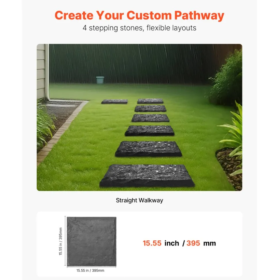 VEVOR Garden Stepping Stones, 4Pcs 15.5 x 15.5 in, Decorative Stepping Stones with Stakes, Weather-Resistant Plastic Pathway Pavers, Smooth Surface, Outdoor Walkway for Lawn Patio Landscape, Grey