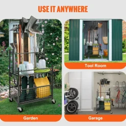 VEVOR Garden Tool Organizer, 16 Slots with Hooks, Yard Tool Tower Rack with Wheels for Garage Organization and Storage, Hold Long-Handled Tool/Rake/Broom, Metal Tool Stand Holder for Shed, Outdoor