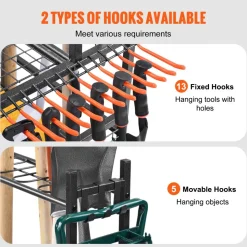 VEVOR Garden Tool Organizer, 16 Slots with Hooks, Yard Tool Tower Rack with Wheels for Garage Organization and Storage, Hold Long-Handled Tool/Rake/Broom, Metal Tool Stand Holder for Shed, Outdoor