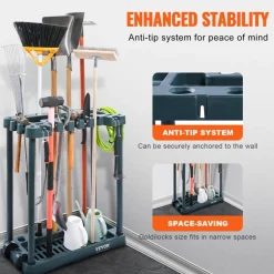 VEVOR Garden Tool Organizer, 10 Slots, Yard Tool Tower Rack for Garage Organization and Storage, Hold Long-Handled Tool/Rake/Broom/Shovel, PP Garden Tool Stand Holder Organizer for Yard, Shed, Outdoor