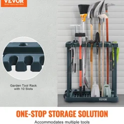 VEVOR Garden Tool Organizer, 10 Slots, Yard Tool Tower Rack for Garage Organization and Storage, Hold Long-Handled Tool/Rake/Broom/Shovel, PP Garden Tool Stand Holder Organizer for Yard, Shed, Outdoor