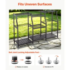 VEVOR Garden Tool Organizer, 3-Tier High-Capacity Metal Garage Storage Rack, for Rakes/Shovels/Brooms, Yard Utility Tool Holder for Shed/Outdoor/Lawn Organization, Heavy-Duty Steel, with Hooks, Black