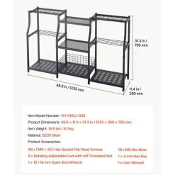 VEVOR Garden Tool Organizer, 3-Tier High-Capacity Metal Garage Storage Rack, for Rakes/Shovels/Brooms, Yard Utility Tool Holder for Shed/Outdoor/Lawn Organization, Heavy-Duty Steel, with Hooks, Black