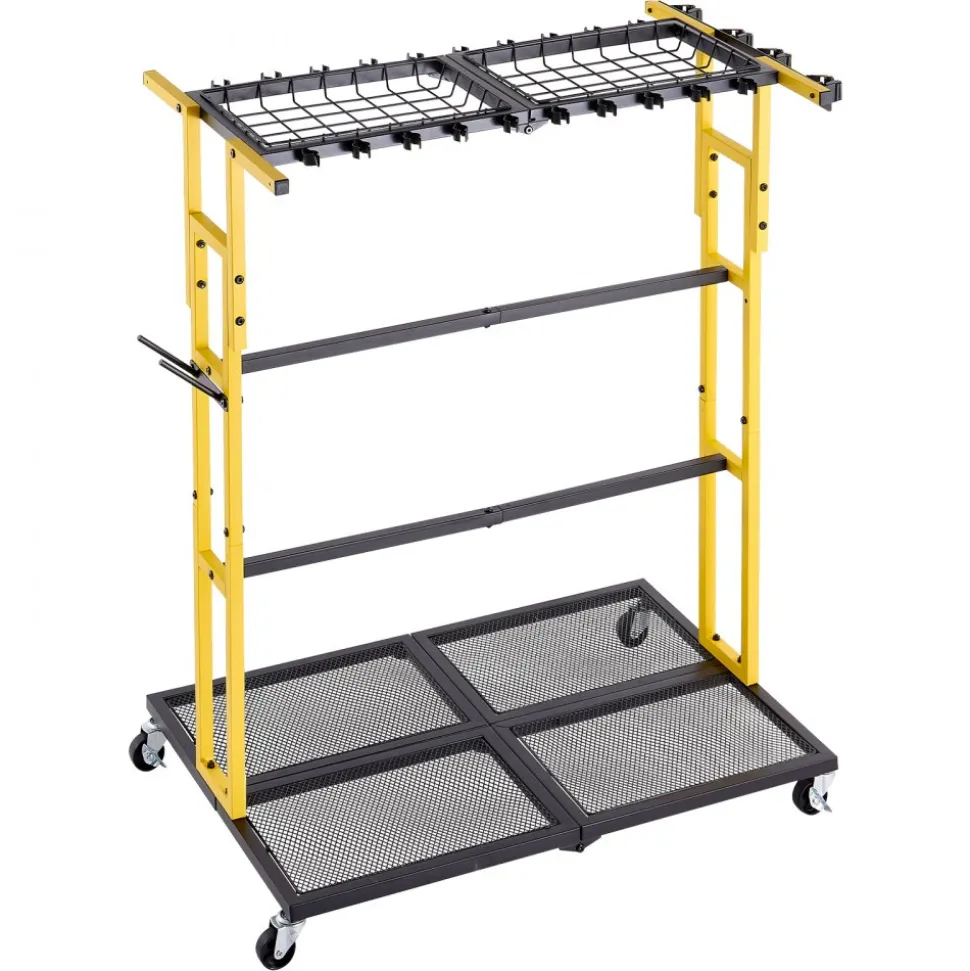 VEVOR Garden Tool Organizer with Wheels, Large Metal Garage Storage Rack, for Rakes/Shovels/Brooms/Long Farming Tools, Yard Utility Holder for Shed/Outdoor/Lawn Organization, Heavy-Duty Steel, Black