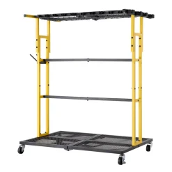VEVOR Garden Tool Organizer with Wheels, Large Metal Garage Storage Rack, for Rakes/Shovels/Brooms/Long Farming Tools, Yard Utility Holder for Shed/Outdoor/Lawn Organization, Heavy-Duty Steel, Black