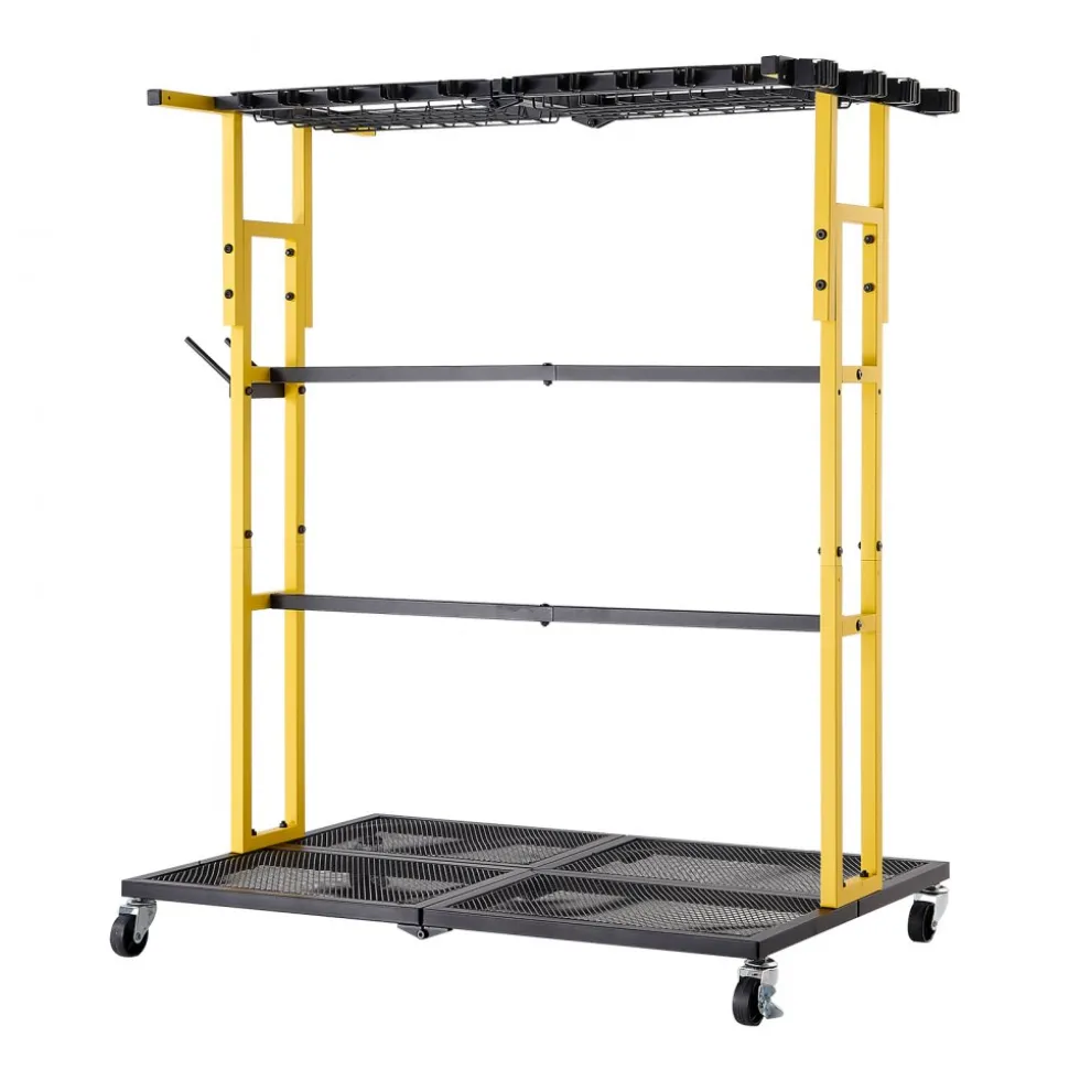VEVOR Garden Tool Organizer with Wheels, Large Metal Garage Storage Rack, for Rakes/Shovels/Brooms/Long Farming Tools, Yard Utility Holder for Shed/Outdoor/Lawn Organization, Heavy-Duty Steel, Black