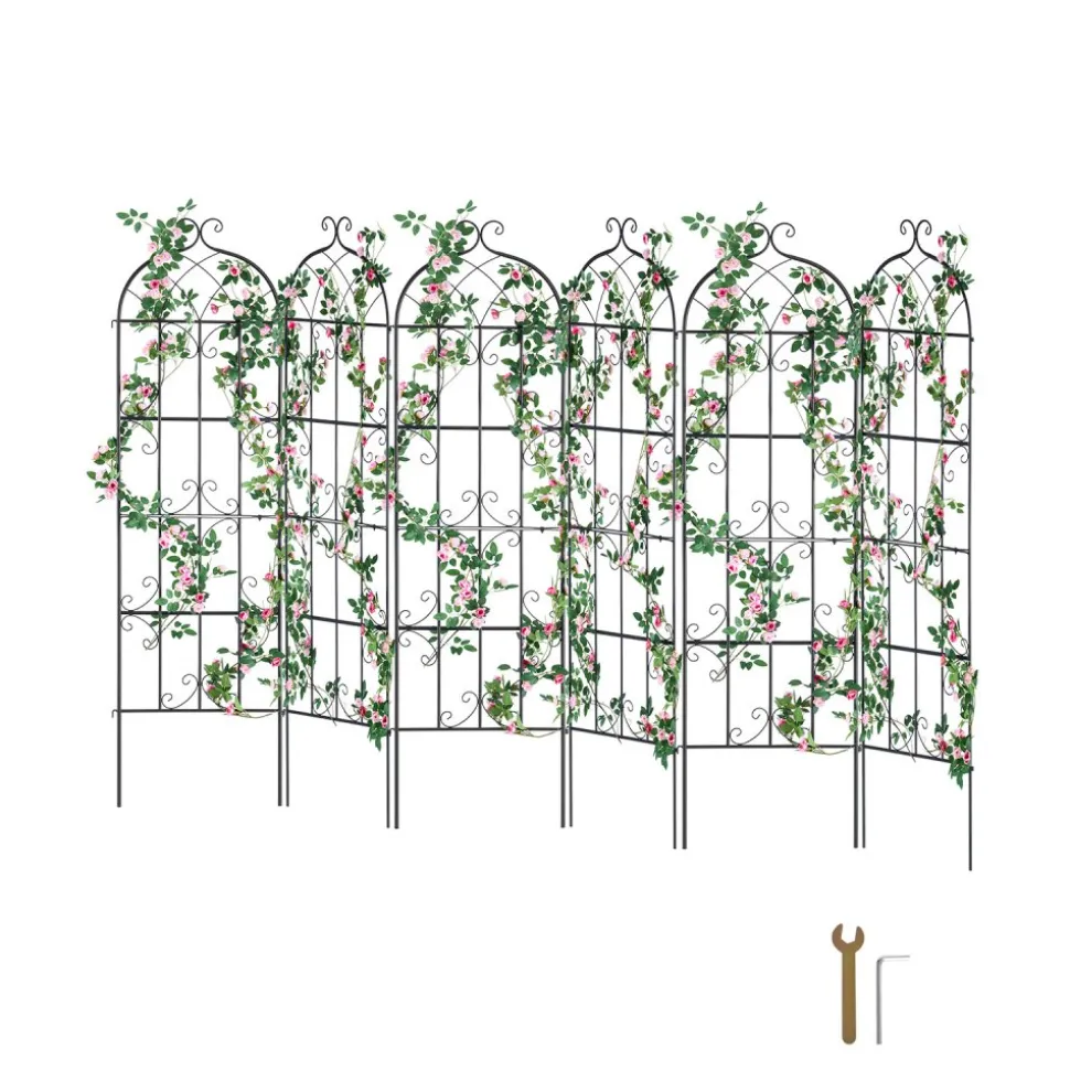 VEVOR Garden Trellis for Climbing Plants, 71 x 20 in, 6 Packs Rustproof Metal Garden Flower Trellis, Outdoor Climbing Rose Trellis Cucumbers Support, Decorative Clematis Trellis for Courtyards Lawns