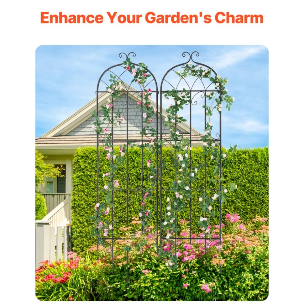 VEVOR Garden Trellis for Climbing Plants, 87 x 20 in, 2 Packs Rustproof Metal Garden Flower Trellis, Outdoor Climbing Rose Trellis Cucumbers Support, Decorative Clematis Trellis for Courtyards Lawns