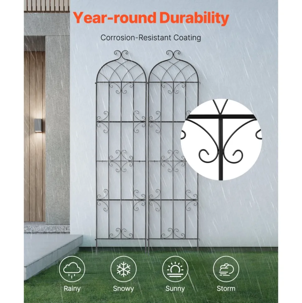 VEVOR Garden Trellis for Climbing Plants, 87 x 20 in, 2 Packs Rustproof Metal Garden Flower Trellis, Outdoor Climbing Rose Trellis Cucumbers Support, Decorative Clematis Trellis for Courtyards Lawns