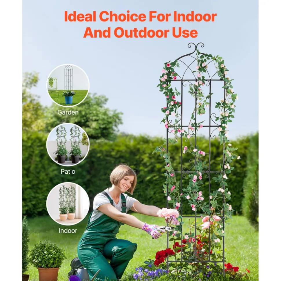 VEVOR Garden Trellis for Climbing Plants, 87 x 20 in, 2 Packs Rustproof Metal Garden Flower Trellis, Outdoor Climbing Rose Trellis Cucumbers Support, Decorative Clematis Trellis for Courtyards Lawns