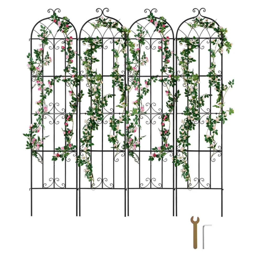 VEVOR Garden Trellis for Climbing Plants, 87 x 20 in, 4 Packs Rustproof Metal Garden Flower Trellis, Outdoor Climbing Rose Trellis Cucumbers Support, Decorative Clematis Trellis for Courtyards Lawns