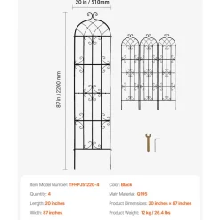 VEVOR Garden Trellis for Climbing Plants, 87 x 20 in, 4 Packs Rustproof Metal Garden Flower Trellis, Outdoor Climbing Rose Trellis Cucumbers Support, Decorative Clematis Trellis for Courtyards Lawns