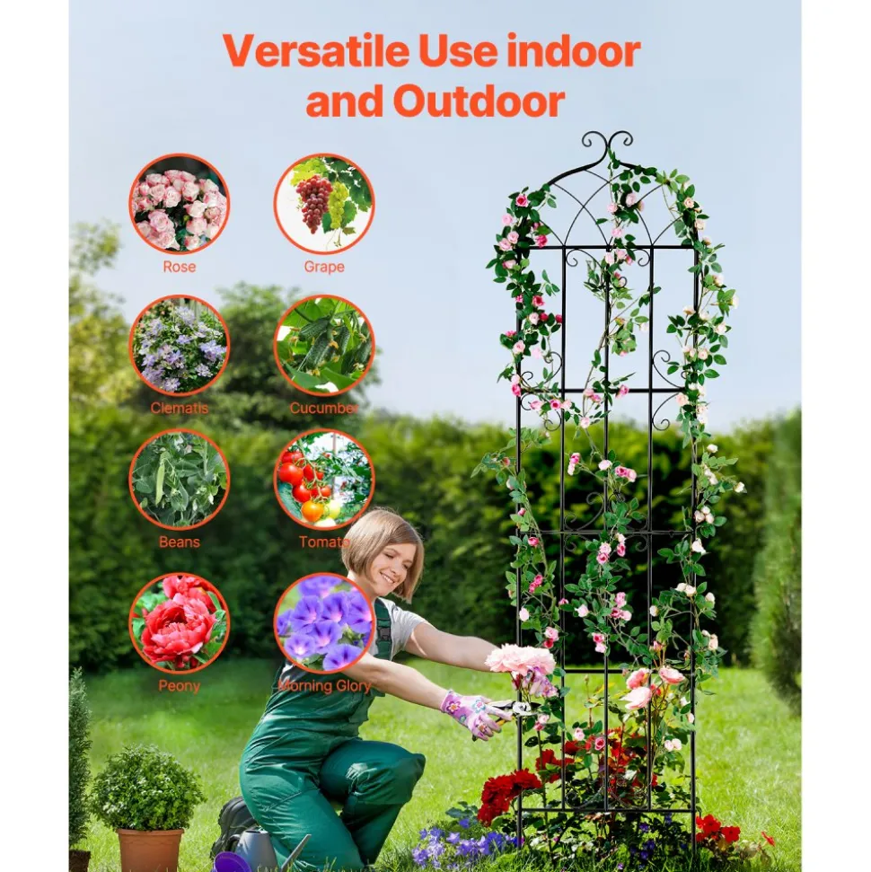 VEVOR Garden Trellis for Climbing Plants, 87 x 20 in, 4 Packs Rustproof Metal Garden Flower Trellis, Outdoor Climbing Rose Trellis Cucumbers Support, Decorative Clematis Trellis for Courtyards Lawns